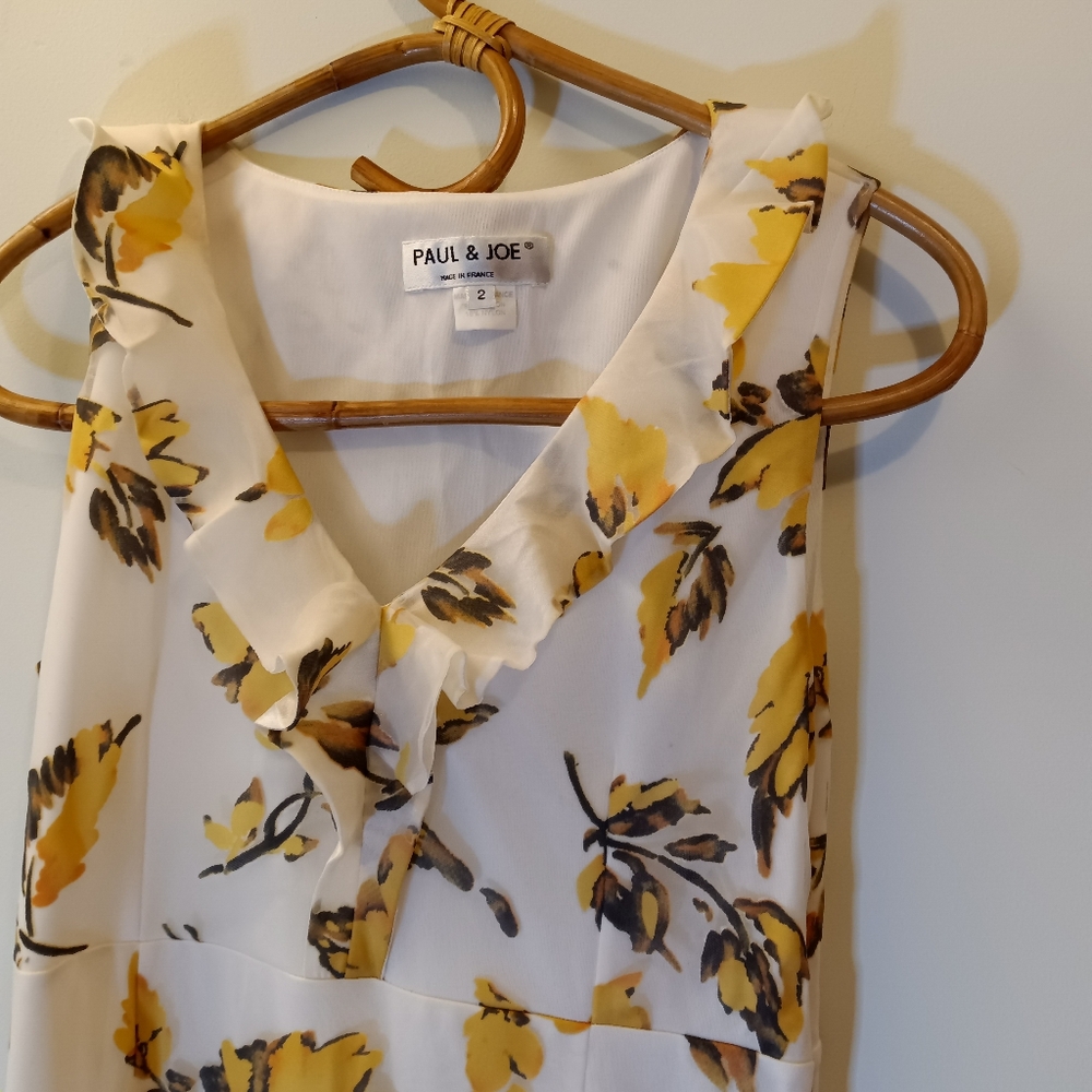 Paul & Joe Sleeveless V-Neck Maxi Dress Yellow Sheer Floral